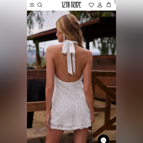 12th Tribe Maya White Floral Applique Halter Mini Dress - Picture 9 of 10